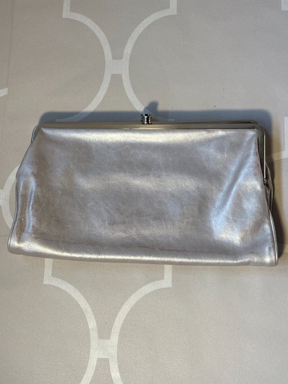 HOBO Large Leather Double Kisslock Frame Clutch Organizer Handbag
